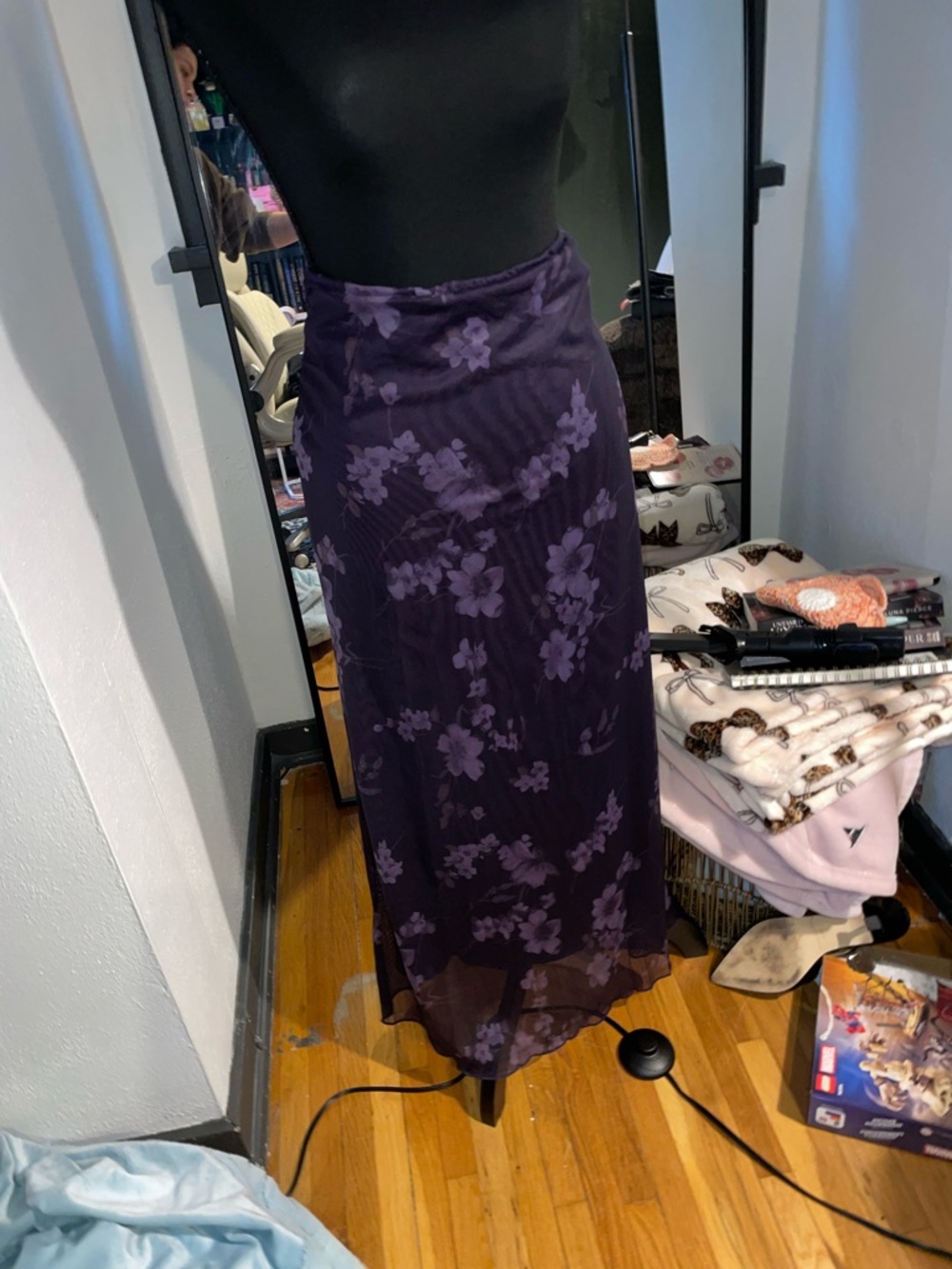Purple Floral Midi Skirt
